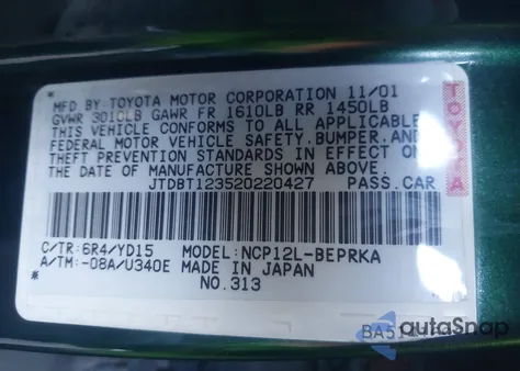 2002 Toyota Echo from USA, damaged, VIN JTDBT123520220427